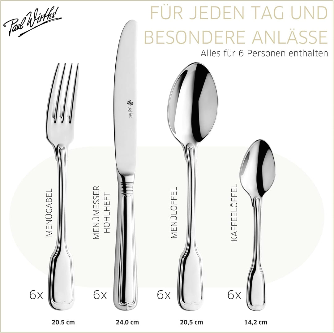 Paul Wirths AUGSBURGER FADEN 9800 Besteck Set für 6 Personen, Edelstahl rostfrei, poliert & spülmasc