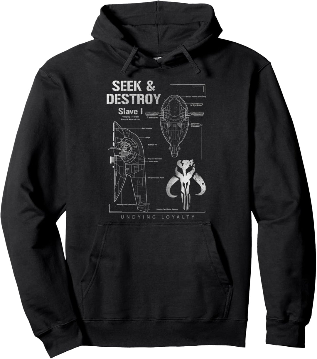 Star Wars Mandalorian Skull Schematics Poster Pullover Hoodie