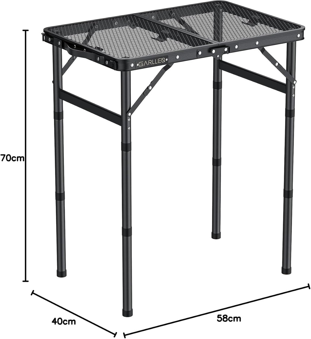 GARLLEN Grilltisch klappbar, 58x40cm &amp; 3 Höhenverstellbar(26/48/70cm), Leicht und Tragbar, Klapptisc