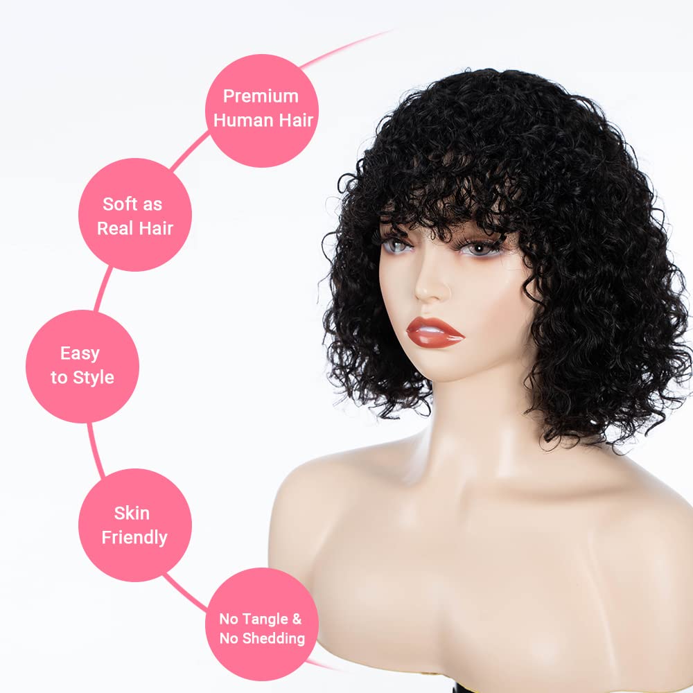 FASHION IDOL Bob Curly Echthaar-Perücken mit Pony Jerry Curl Bob Perücken Echthaar brasilianische Vi