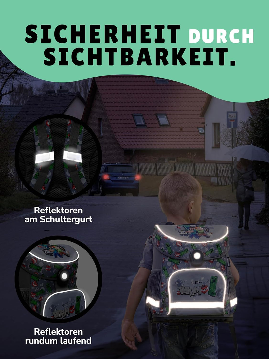 Familando - Schulranzen Set 10-teilig mit Schultüte - Minecraft - Ergonomisch, stabil & mit gepolste