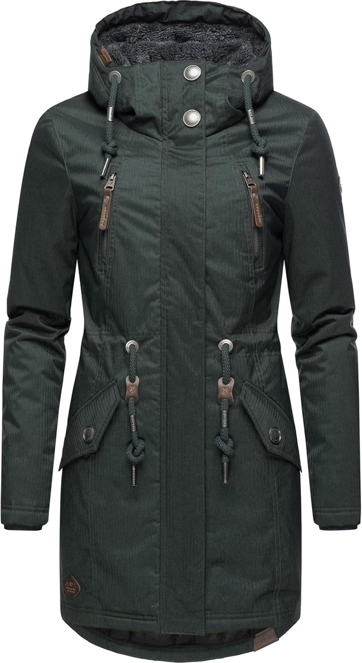 Ragwear Damen Wintermantel warm gefütterter Parka lang wasserdicht mit Kapuze Elsie Melange XS-6XL X