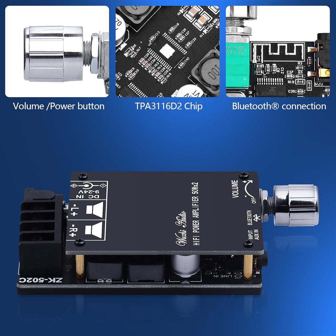 HiFi-Verstärker ZK-502C Bluetooth 5.0 Mini Stereo-Audioverstärker 2.0 Kanal 50W X 2 Leistungsverstär