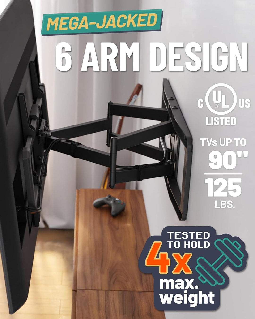 ECHOGEAR Full Motion Articulating TV Wall Mount Bracket for 42"-86" TVs - Easy to Install On 16", 18