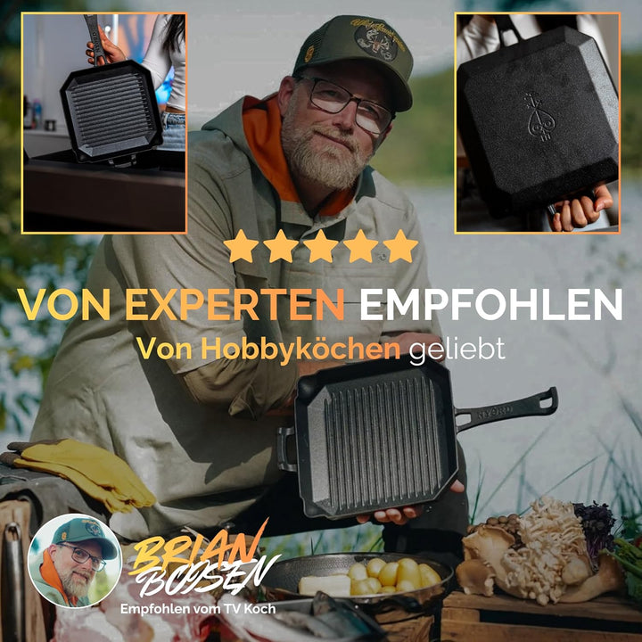 NYORD Gusseisenpfanne mit Grillrillen [TESTSIEGER] | Cast Iron BBQ Grillpfanne | Steakpfanne aus Gus
