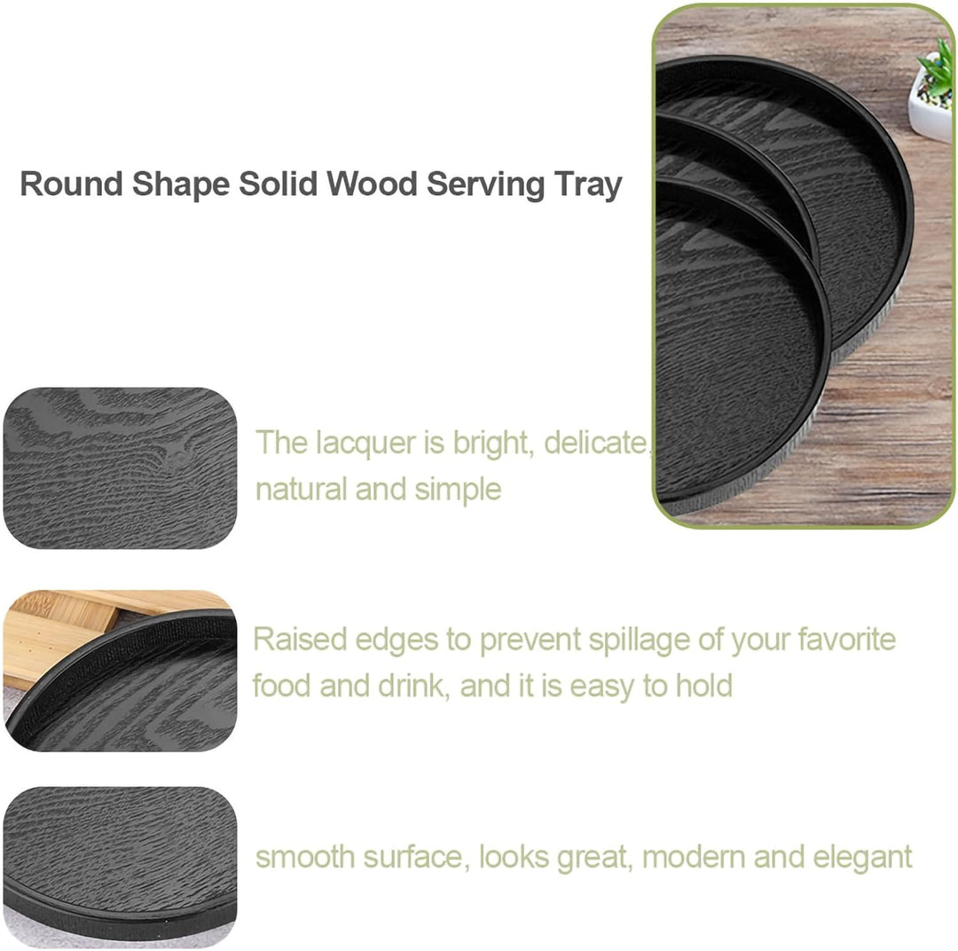 Runder Holz-Serviertablett,Teetablett Schwarzes Holztablett Schwarzes Holz Runde Form Massivholz Tee