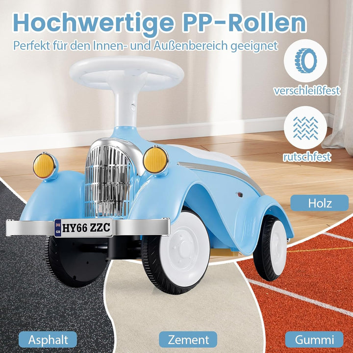 GOPLUS Kinder Rutschauto, Retro Classic Schiebeauto, Kinder Rutschfahrzeug mit Lenkrad, Hupe, LED-Sc