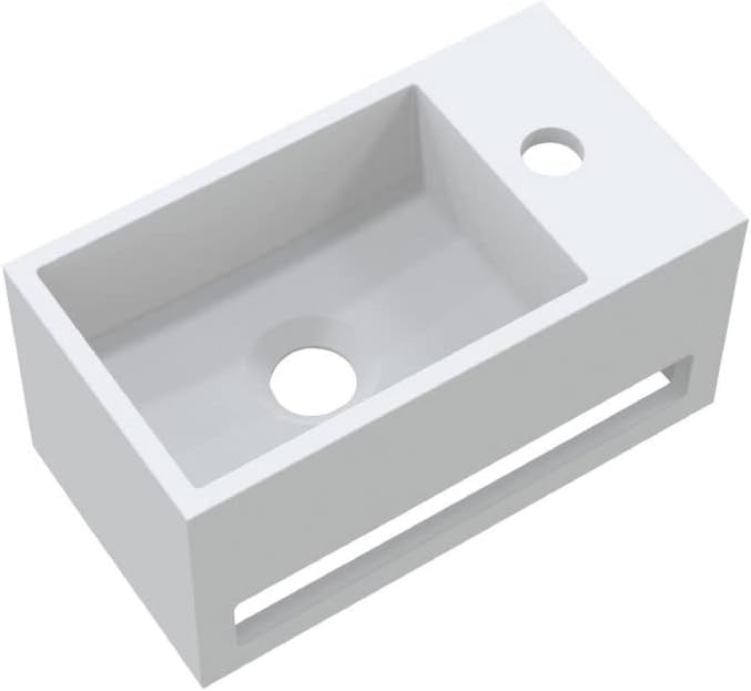 Solid Surface Waschbecken + Handtuchhalterung Hahnloch Rechts 36x20x16cm