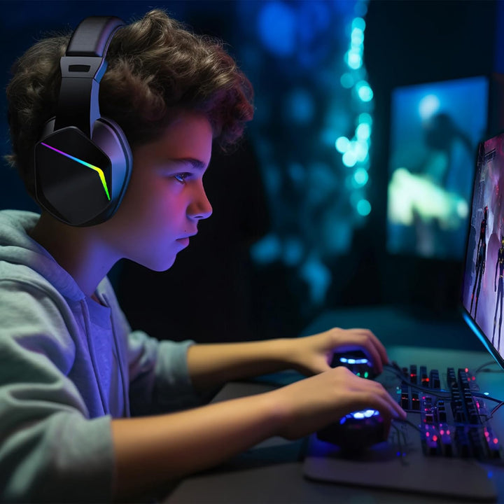 Kabelloses Gaming-Headset, Bt-Kopfhörer mit geringer Latenz und LED-Leuchten, Over-Ear-Headset mit M