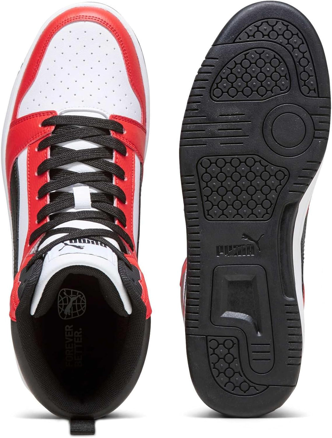 PUMA Unisex Rebound V6 Sneaker 43 EU Puma White Puma Black For All Time Red, 43 EU Puma White Puma B