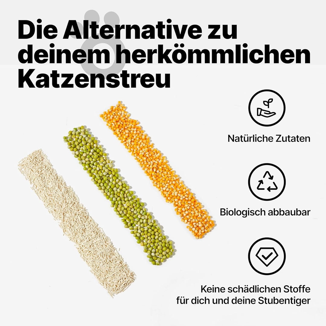 Tofu Katzenstreu - Klumpend, Pflanzlich aus Erbsenhülsen, 99% Staubfrei, Optimale Geruchskontrolle,