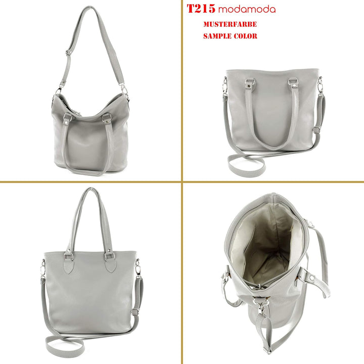 modamoda de - T215 - Italienische Ledertasche Shopper Large Altrosa, Altrosa