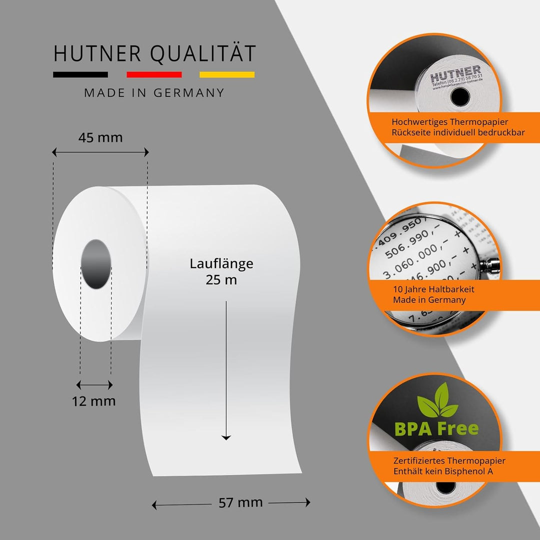 50 Stk. Thermorollen | 57x25x12 mm Ø45mm | Länge: 25 m | BPA frei | für EC Cash Geräte | Thermopapie