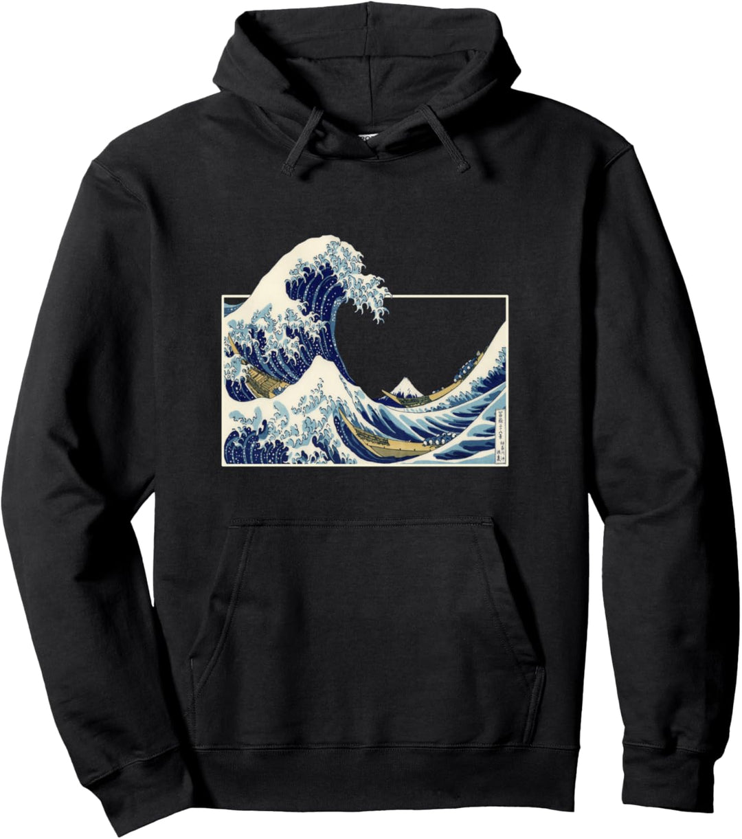 Kanagawa Japanische Kunst Die grosse Welle Vintage-Ästhetik Pullover Hoodie
