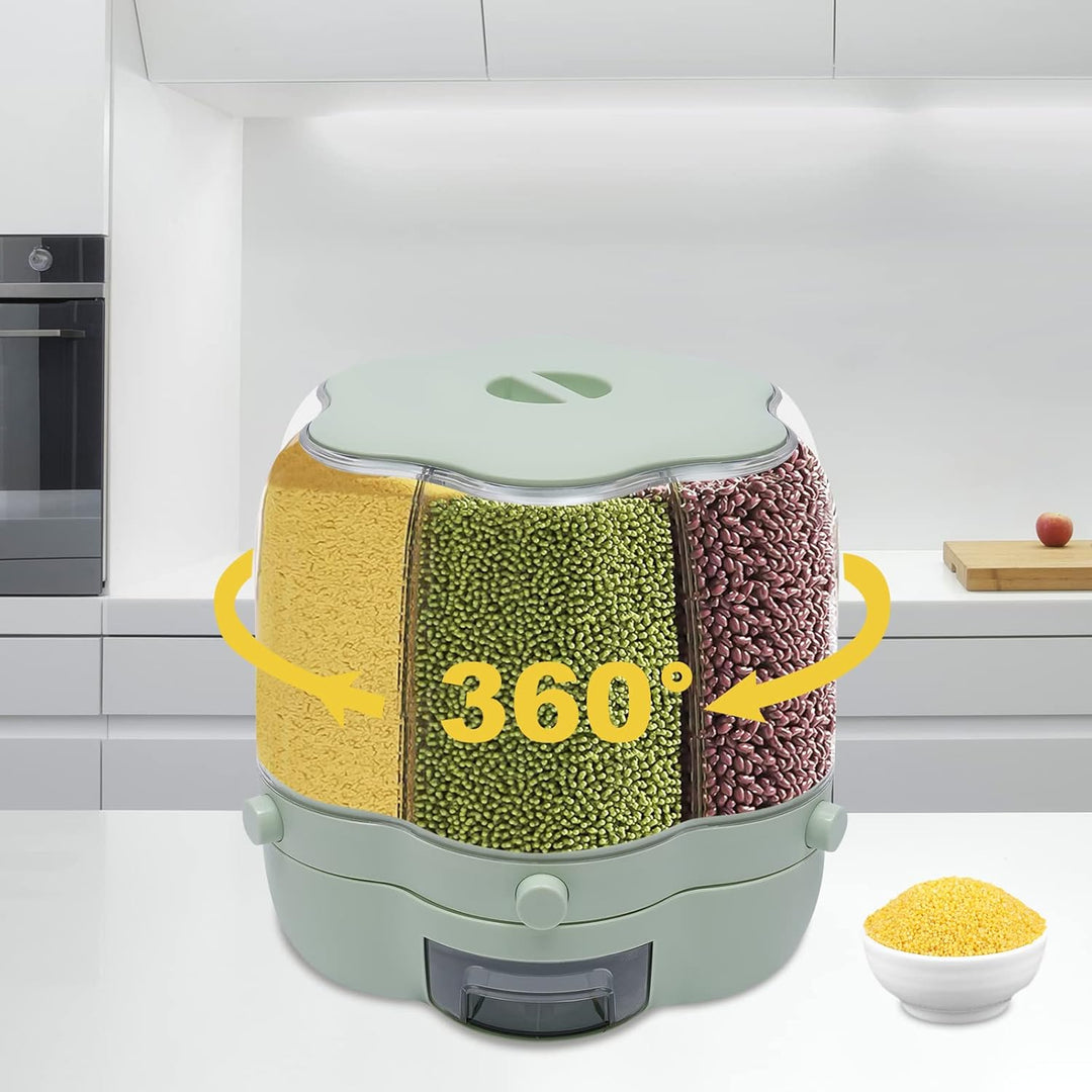 6 Fach 360° Drehbarer Getreidespender &amp; Müslispender, Luftdichte Vorratsdosen für Reis, Körner, Nüss