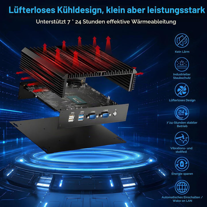 Industrie Mini PC, Desktop Lüfterloser Computer Core i7-5500U 2.4-3.0GHz, Windows 10 Pro, 16G RAM, 5