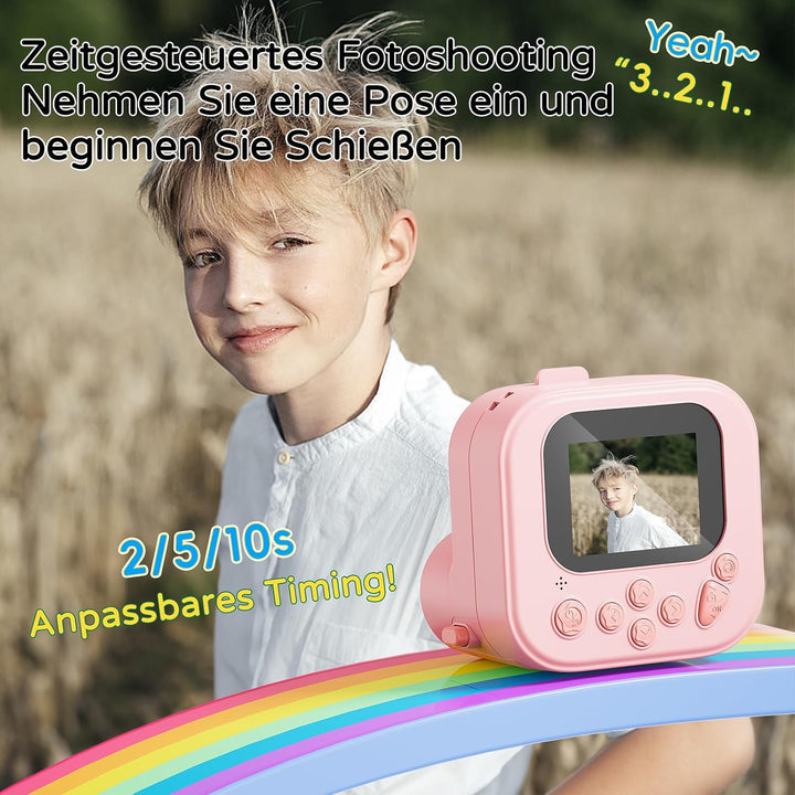 Sofortbildkamera Kinder mit Bildschirm, Druckpapier(Rosa) | Digitalkamera für Kinder mit Druckpapier
