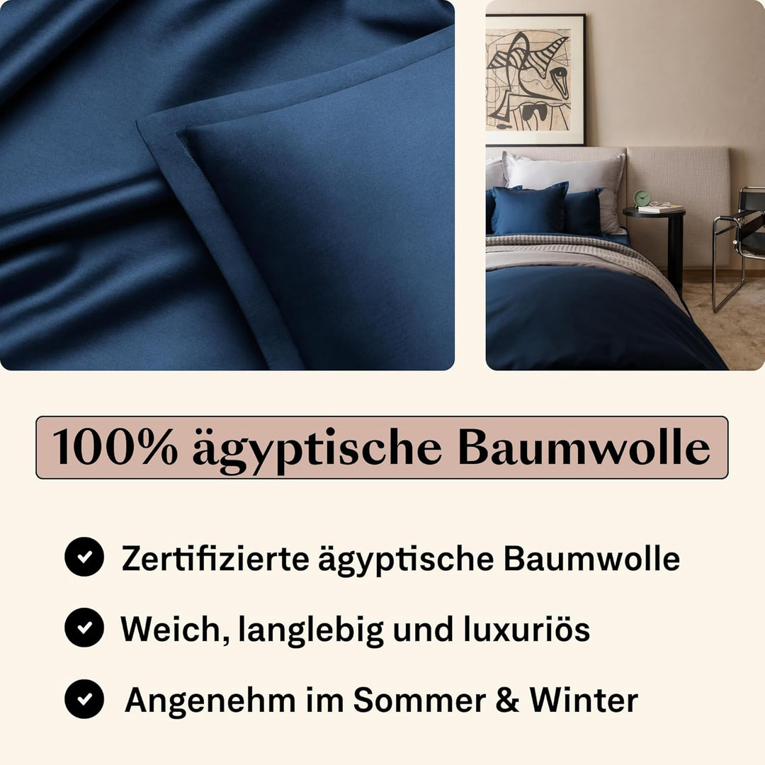 Amqua Mako Satin Kissenbezug (1x) aus ägyptischer Baumwolle 40x40 cm, dunkelblau/Navy (1x) 40x40cm D