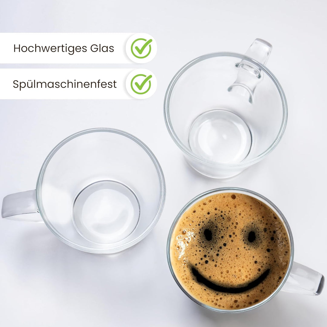 KONZEPT Espressotassen Set 80 ml, 12er Espressogläser, Espresso Tassen aus Glas mit Henkel, 12