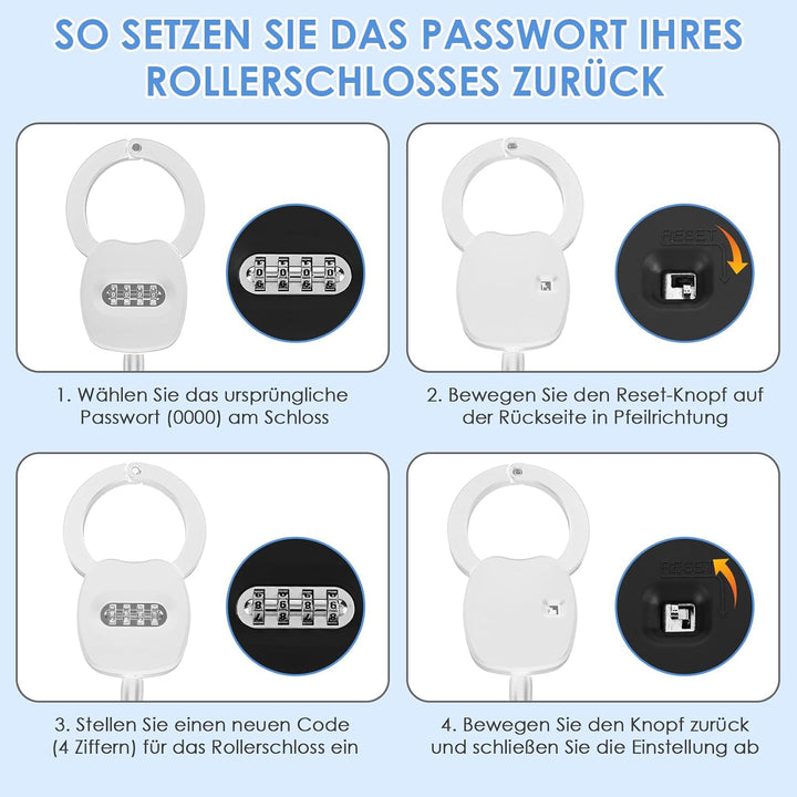 GuKKK E Scooter Schloss mit Zahlencode,164CM Schloss für E Scooter, Handschellenschloss mit 2 Reset