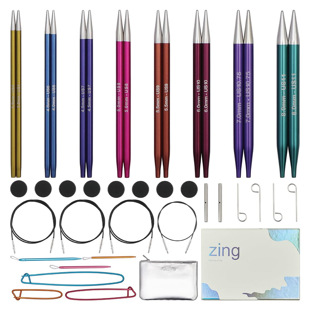 KnitPro Deluxe-Geschenkset – Zing austauschbare Rundstricknadeln (3,50–8,00 mm) mit Zubehör
