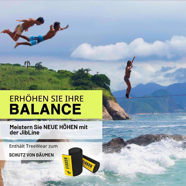Gibbon Slacklines JibLine 15m Trickline Set inkl. Ratschenschutz | Baumschutz | Sicherheitsverschlus