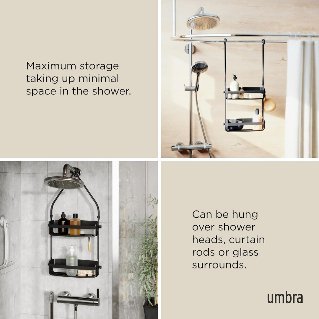 Umbra Flex Duschablage, Duschregal, Duschcaddy, Duschdiener, Schwarz Schwarz Duschablage mit 2 Fäche