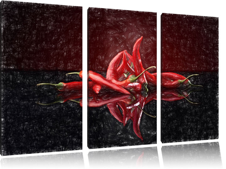 Pixxprint Feurige rote Chili-Schoten als Leinwandbild/Grösse: 3 Teilig (120x80 cm) cm/Wandbild/Kunst