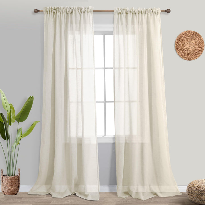 Koufall Vorhänge, Leinenoptik, durchsichtig 52x96 beige, 52x96 Beige