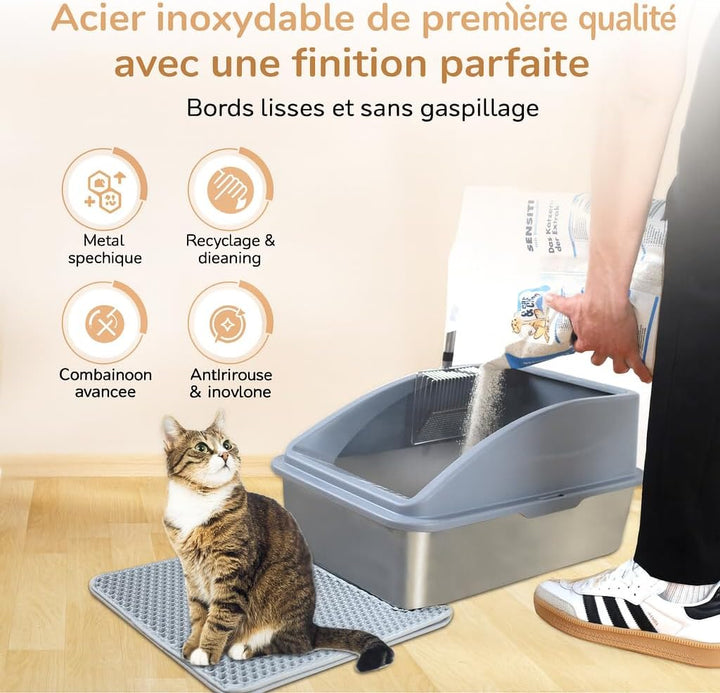 Edelstahl-Katzentoilette mit Deckel antibakterielles Katzenklo aus Metall mit Spritzschutz Katzenklo