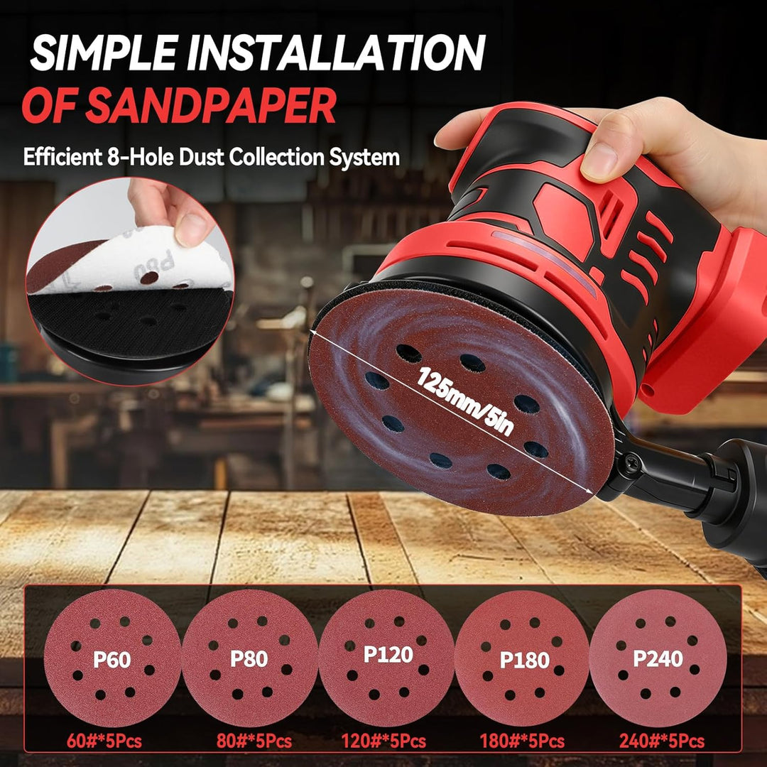 Bürstenloser Exzenterschleifer Kompatibel mit Milwaukee M18, 125 mm bürstenloser elektrischer Exzent