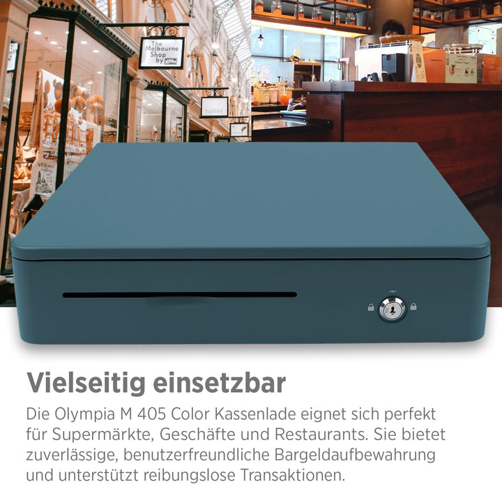 OLYMPIA M 405 Blau | Kassenlade mit 8 Münz- & 4 Scheinfächern | Robuste Kassenschublade Unterbau aus