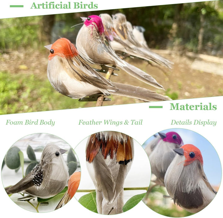 LWINGFLYER 6 Stück Künstliche Vögel Naturgetreu Deko Spatz Weihnachten Deko Vogel mit Clip für Garte