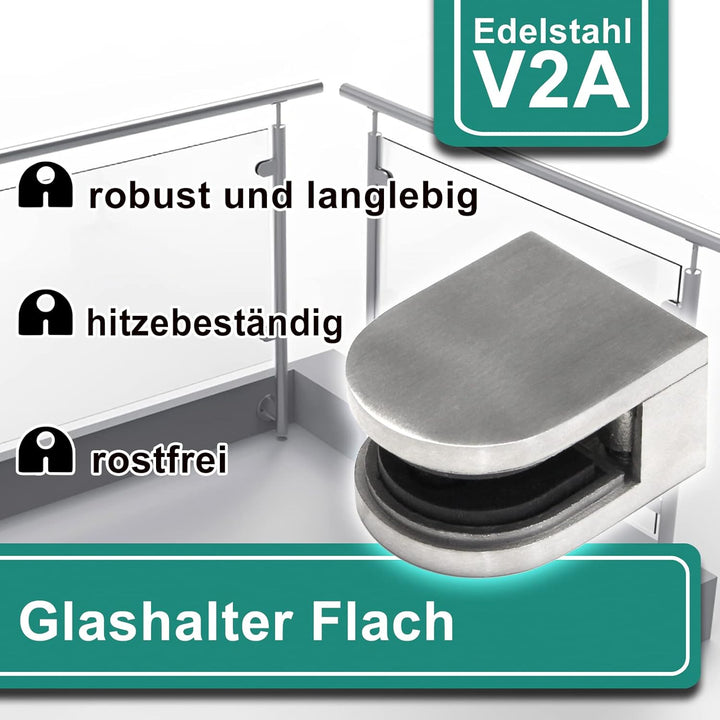 PRIOstahl Glashalter 4 Stück Glasklemmen Klemmhalter Glasplattenhalter 50 x 40 x 26 mm mit Sicherung