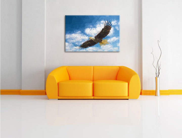 Pixxprint Fliegender Adler als Leinwandbild/Grösse: 100x70 cm/Wandbild/Kunstdruck/fertig bespannt, 1