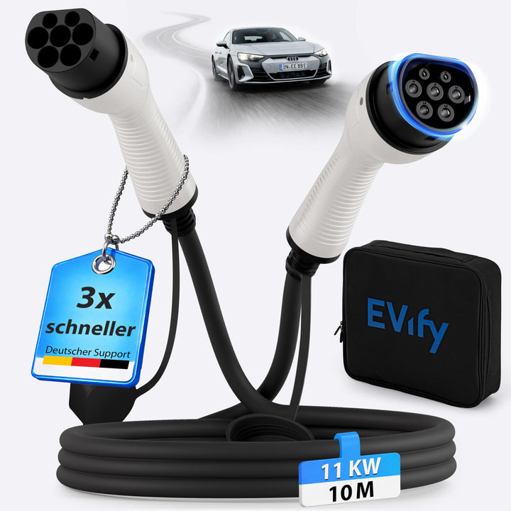 Typ 2 Ladekabel 11kW 10M 16A für Elektroauto &amp; Hybrid inkl. Kabeltasche • Kabel 3 phasig für EV PHEV