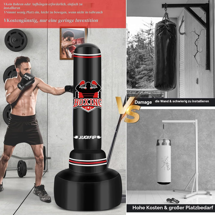NZQXJXZ Boxsack Stehend für Erwachsene, 175 cm Schwerer Boxsack- Männer Stehboxsack Aufblasbarer Kic