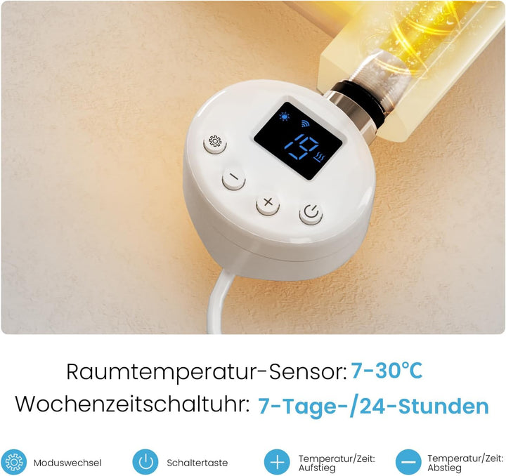 Heilmetz Badheizkörper Elektrisch mit Smart WiFi Heizstab 300W Leistung 700 x 400 mm Weiss Gerade Ba