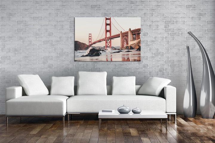 deyoli rote Golden Gate Brücke Format: 100x70 cm als Leinwandbild, Motiv fertig gerahmt auf Echtholz