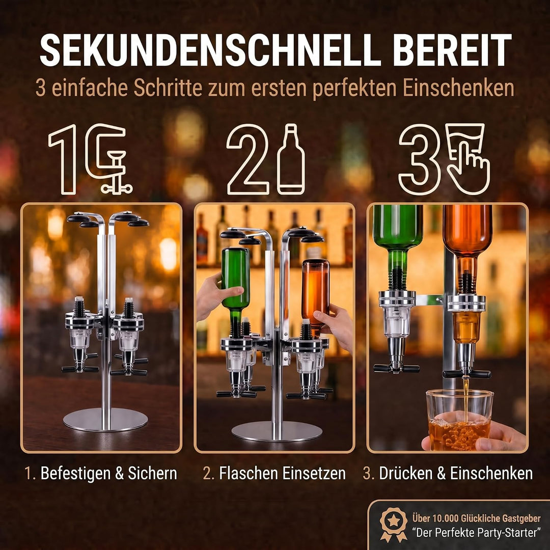 GOODS+GADGETS Bar-Butler für Spirituosen Flaschenhalterung für Getränke 4cl Dosierer Getränkespender