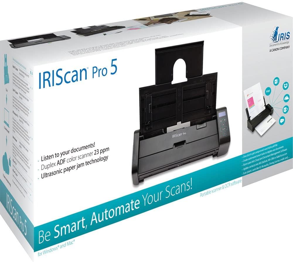 IRIS IRISCAN Pro 5 Duplex ADF20 Seiten Scanner (25PPM - USB3.0 - Netzbetrieb - Buttonmanager mit Sma