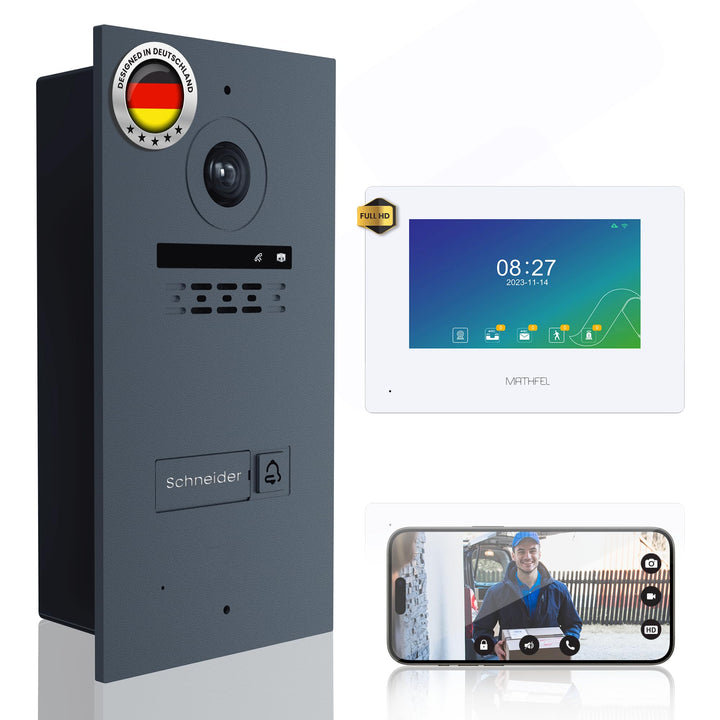 Mathfel 2-Draht Video Türsprechanlage mit Gesichtserkennung – WLAN Monitor, 2MP HD Kamera, 170° Weit