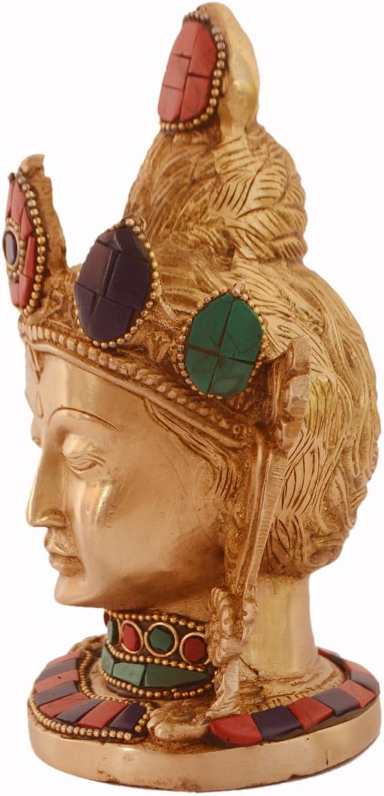 Purpledip Brass Idol Buddhist Goddess Tara: Table Top Decor Figurine with Gemstones; Collectible Gif
