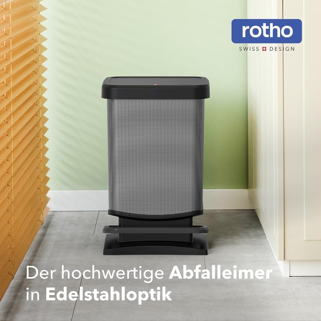 Rotho Paso Mülleimer 20l mit Pedal und Deckel, Kunststoff (PP) BPA-frei, carbonmetallic, 20l (29.3 x