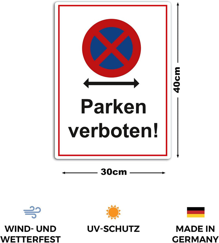 3 Stück XXL Absolutes halteverbot Schild 30 x 40 cm parken verboten aus stabiler PVC Hartschaumplatt