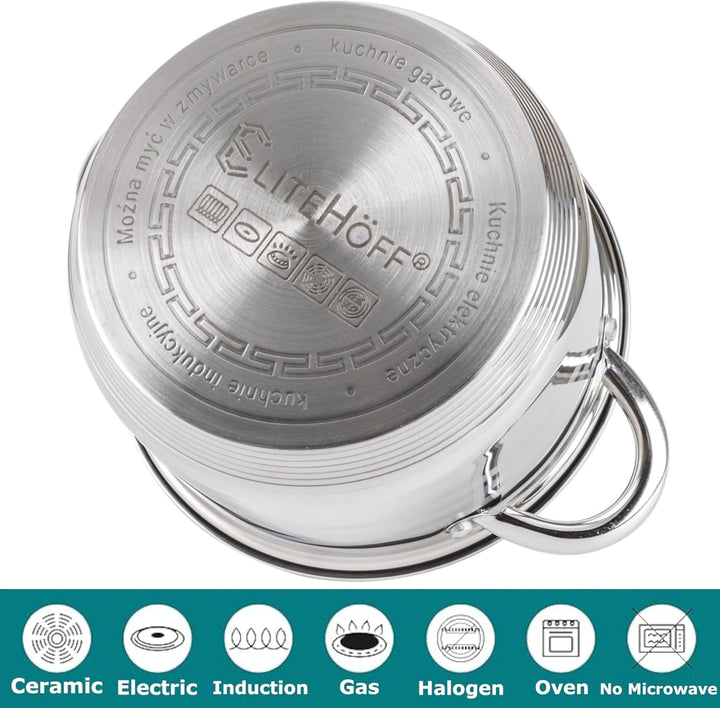 EliteHoff 10-teilig Induktion Kochtopf-Set, 7-lagig Edelstahl Kochtopf, 5er Set Töpfe mit Deckeln, f