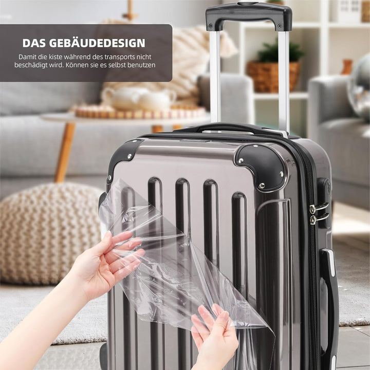 BEIBYE- 3er Kofferset Hartschalen-Koffer Reisekoffer Trolley Rollkoffer Set Reisekofferset (Coffee),