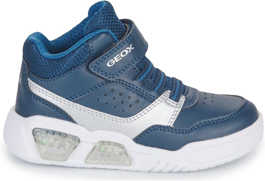 Geox Jungen J Illuminus Boy Sneaker 32 EU Navy Silver, 32 EU Navy Silver
