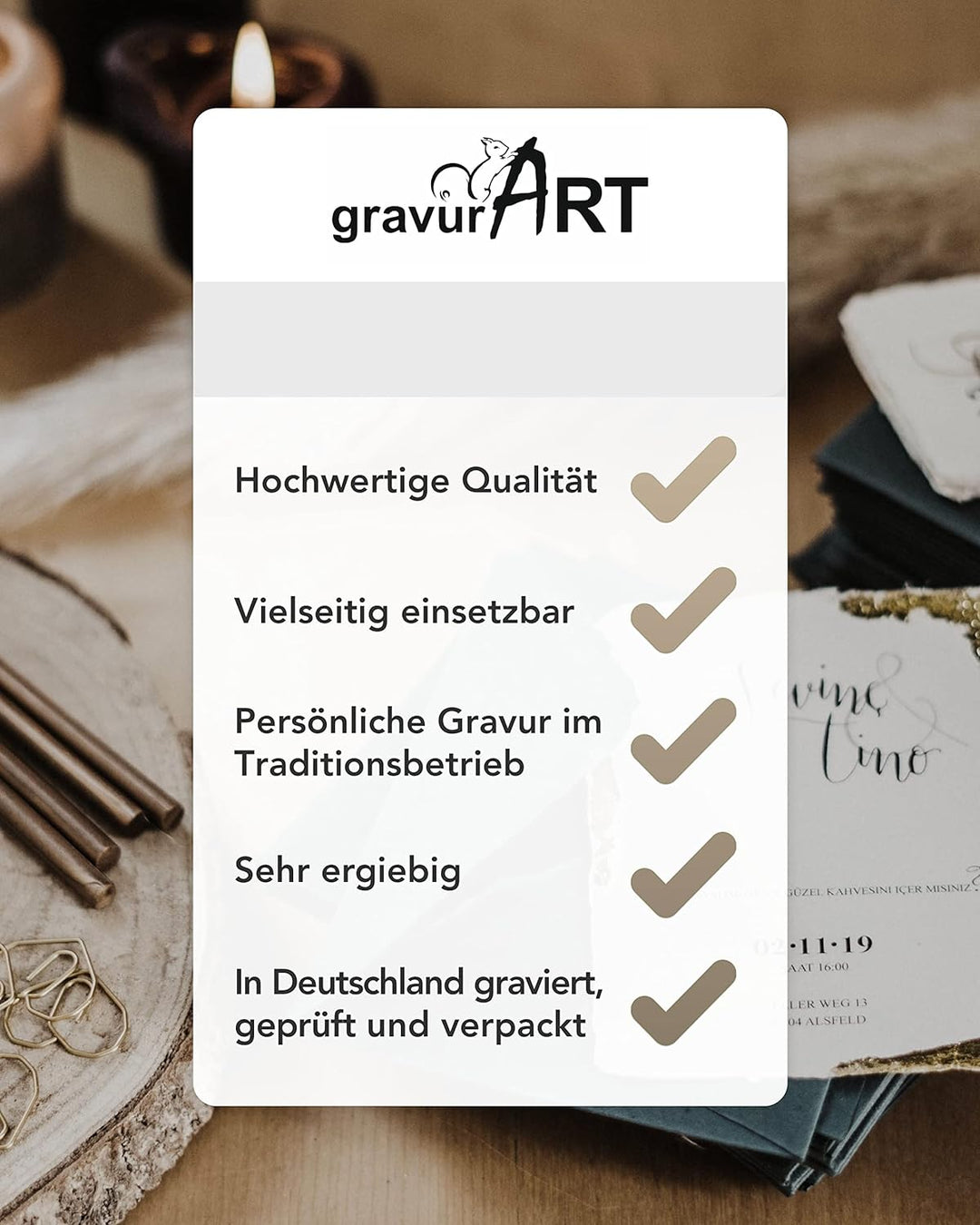 gravurART personalisierter Siegel-Stempel d20mm mit Initialen, 2 Buchstaben in Schreibschrift, 2 Sta