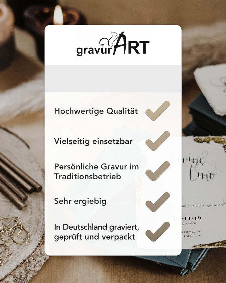 gravurART personalisierter Siegel-Stempel d20mm mit Initialen, 2 Buchstaben in Schreibschrift, 2 Sta